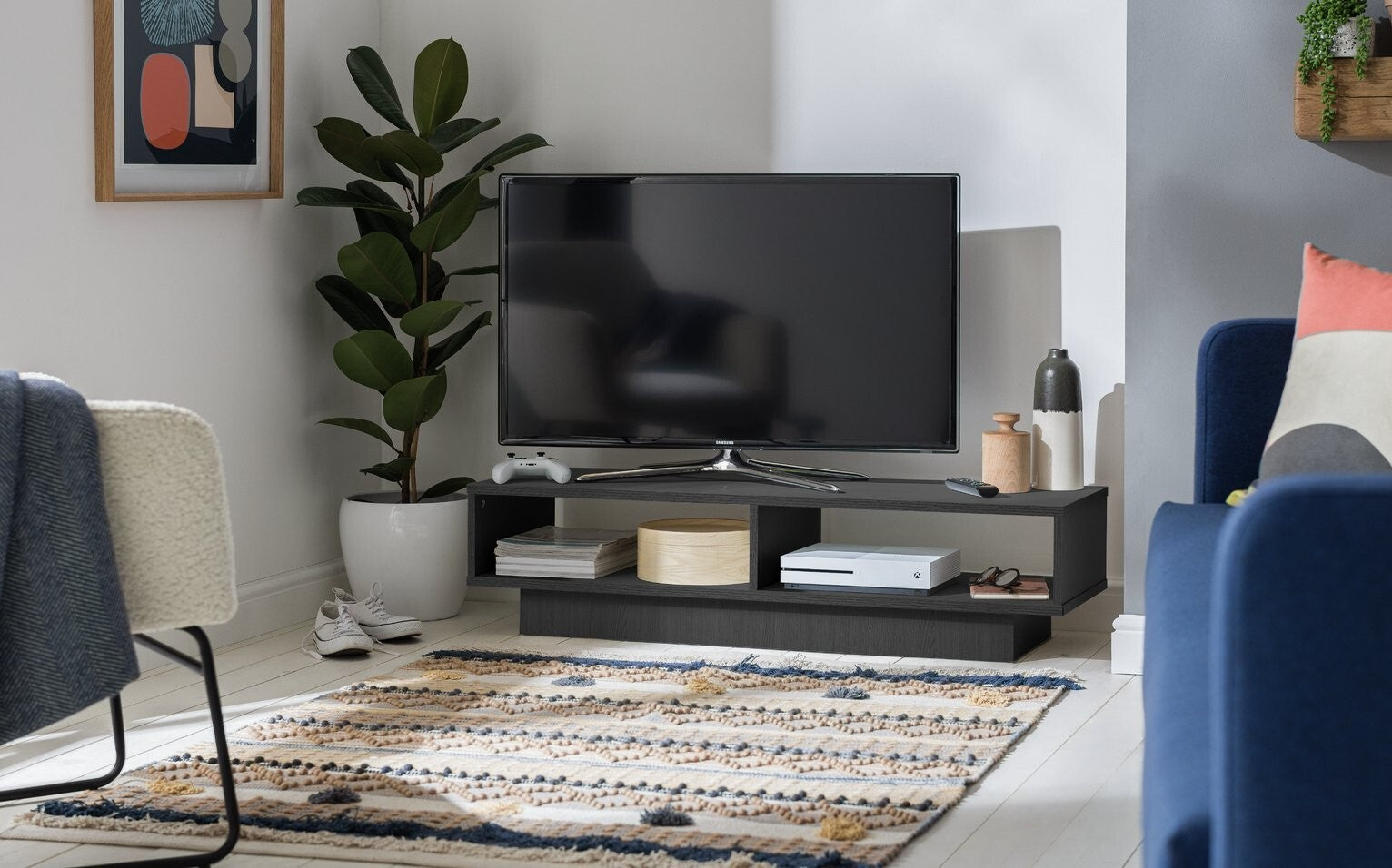 Habitat Home Cubes Large TV Unit Black | Modern Media Stand Living Entertainment