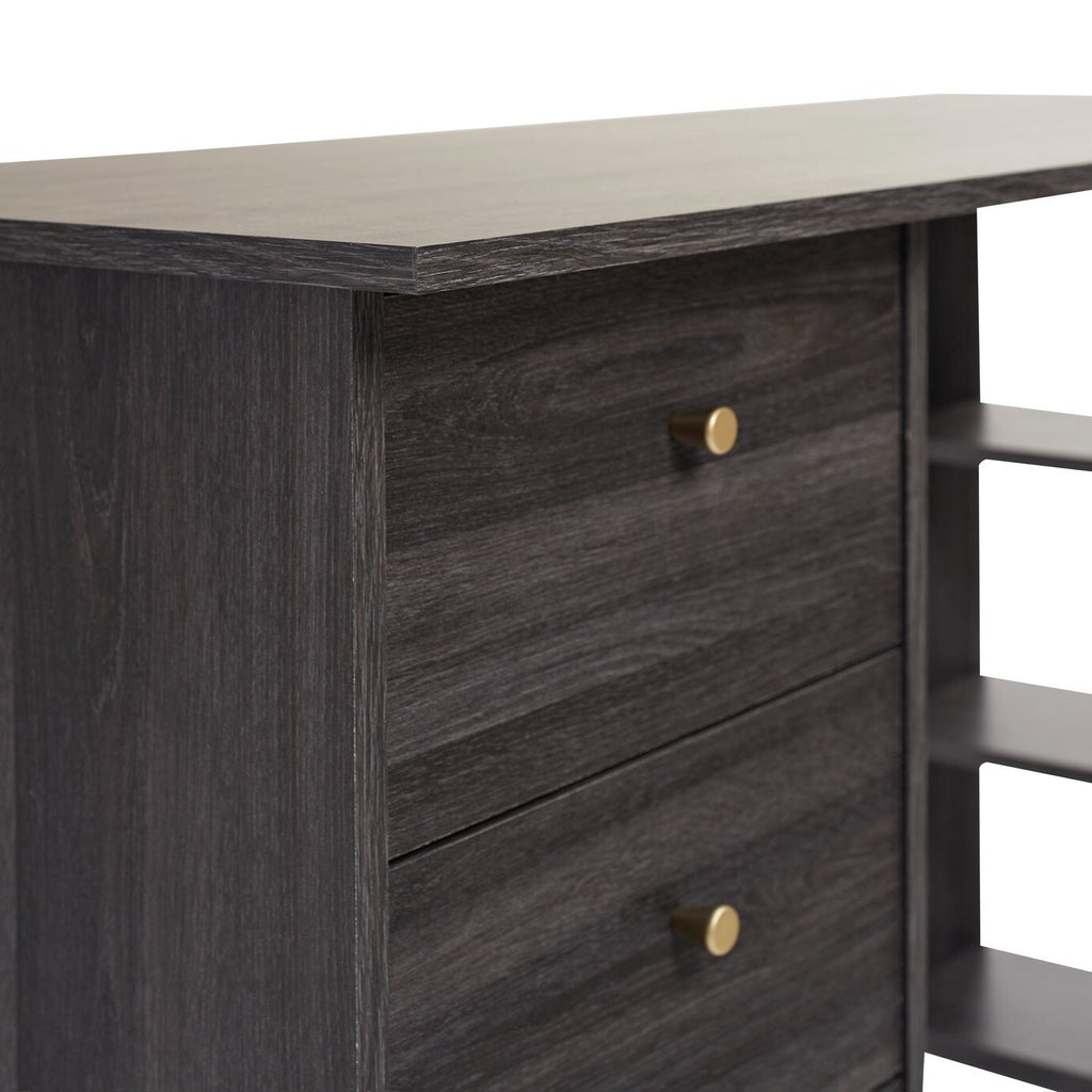 Home Malibu 3 Drawer Office Desk - Black & Brown | Study Workspace Table Storage