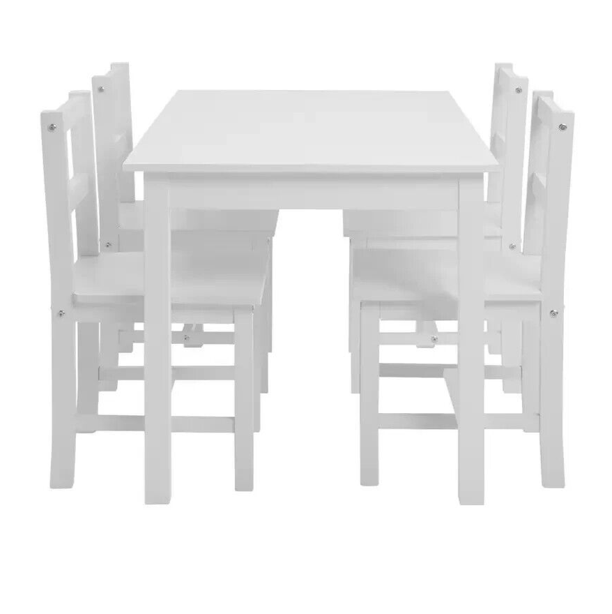 Raye Solid Wood Dining Table & 4 White Chairs