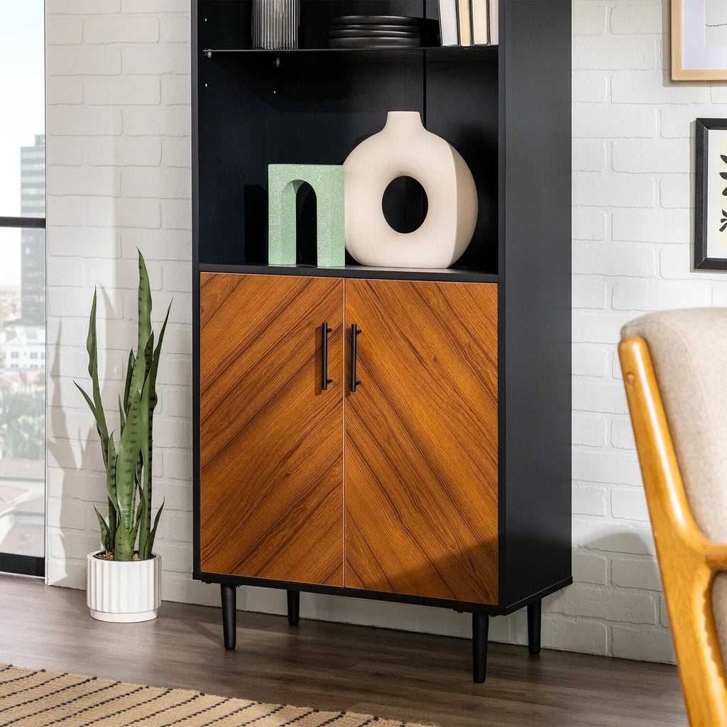 Walker Edison Hampton Hutch 2 Door Display Cabinet - Black