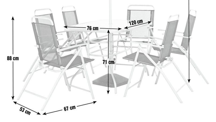 Pacific 6 Seater Folding Metal Patio Set - Black ( NO Parasol)