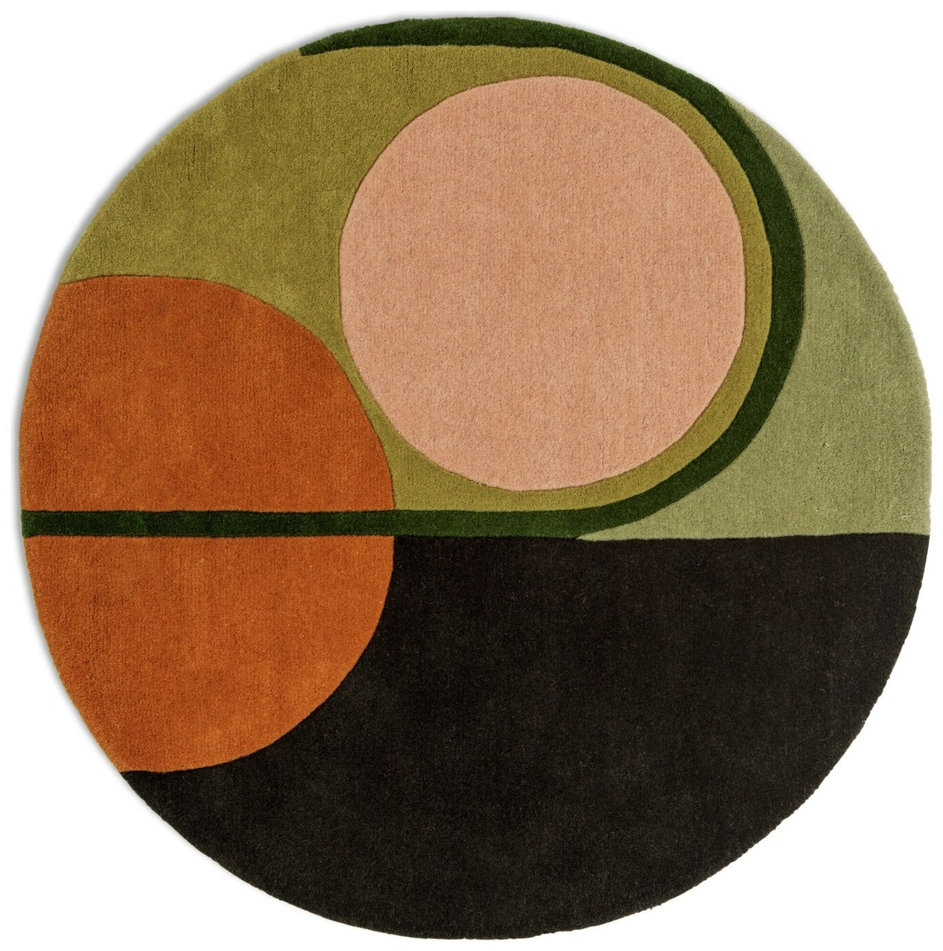 Geometric Round Wool Cut Pile Rug - 120cm