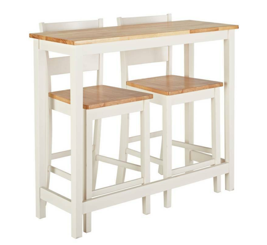 Home Chicago Oak Grey Bar Table & 2 Grey Chairs | Kitchen Breakfast Dining Set