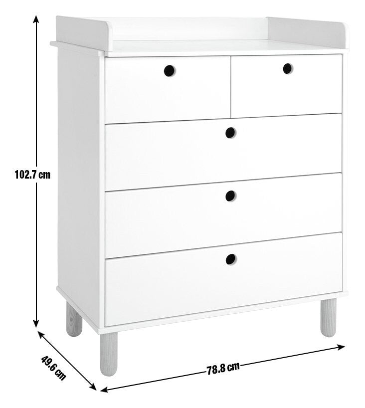 Eden 5 Drawer Chest & Changer Top -White