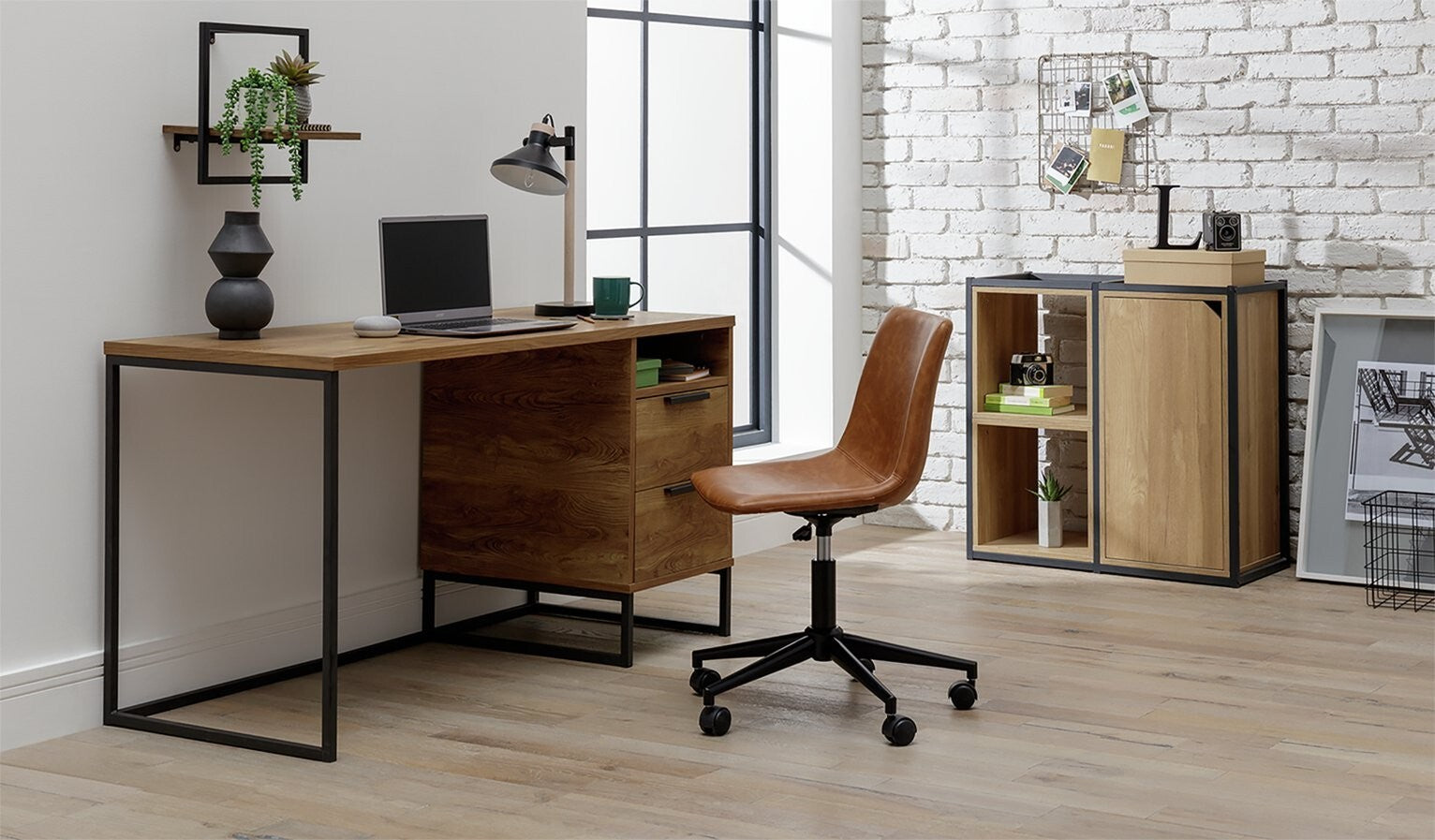 Habitat Nomad 2 Drawer Desk - Oak Effect | Home Office Desk with Storage Drawers