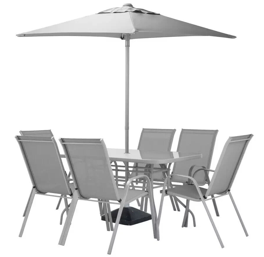 Home Sicily 6 Seater Metal Patio Set - Grey | Outdoor Garden Furniture Dining