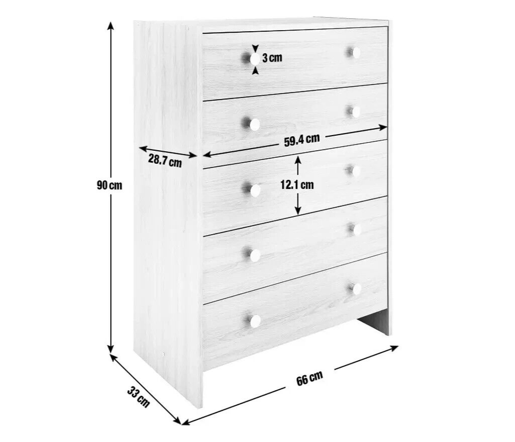 Seville 5 Drawer Chest of Drawers - Oak Effect