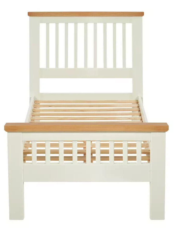 Aubrey Single Wooden Bed Frame Two Tone | Shaker Style Solid Pine Cream Oak