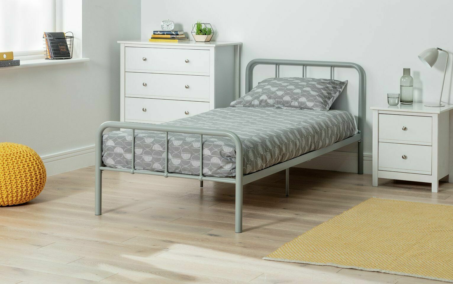 Charlie Single Metal Bed Frame - Silver | Kids Bedroom Furniture or Guest Sleep