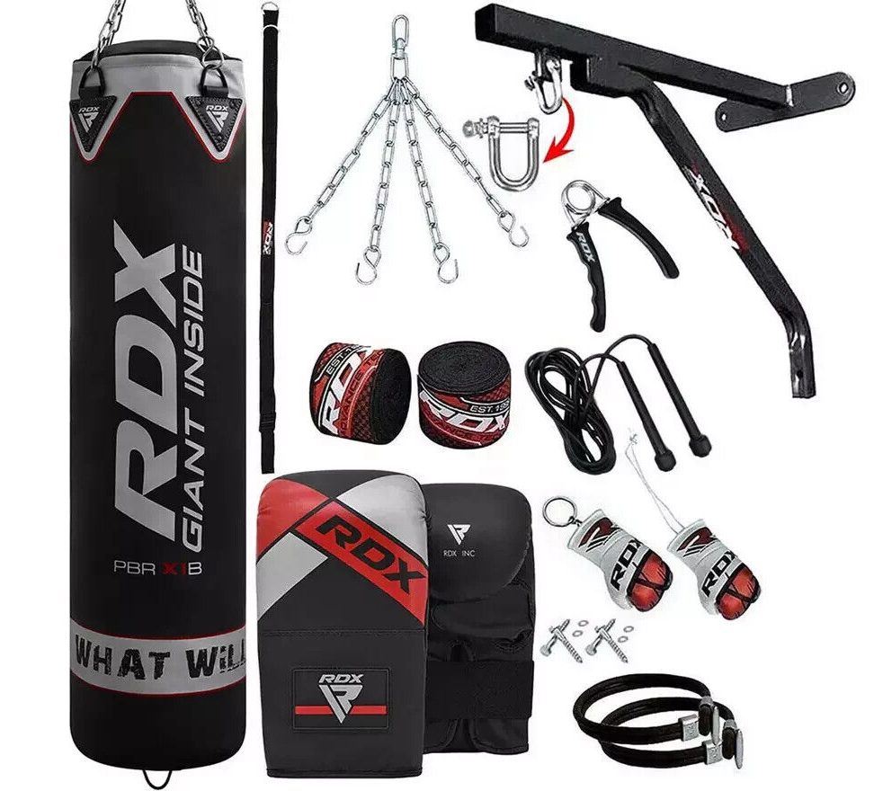 RDX X1 17 Piece 4ft Punch Bag Set | Boxing Set Gloves Wall Bracket Training