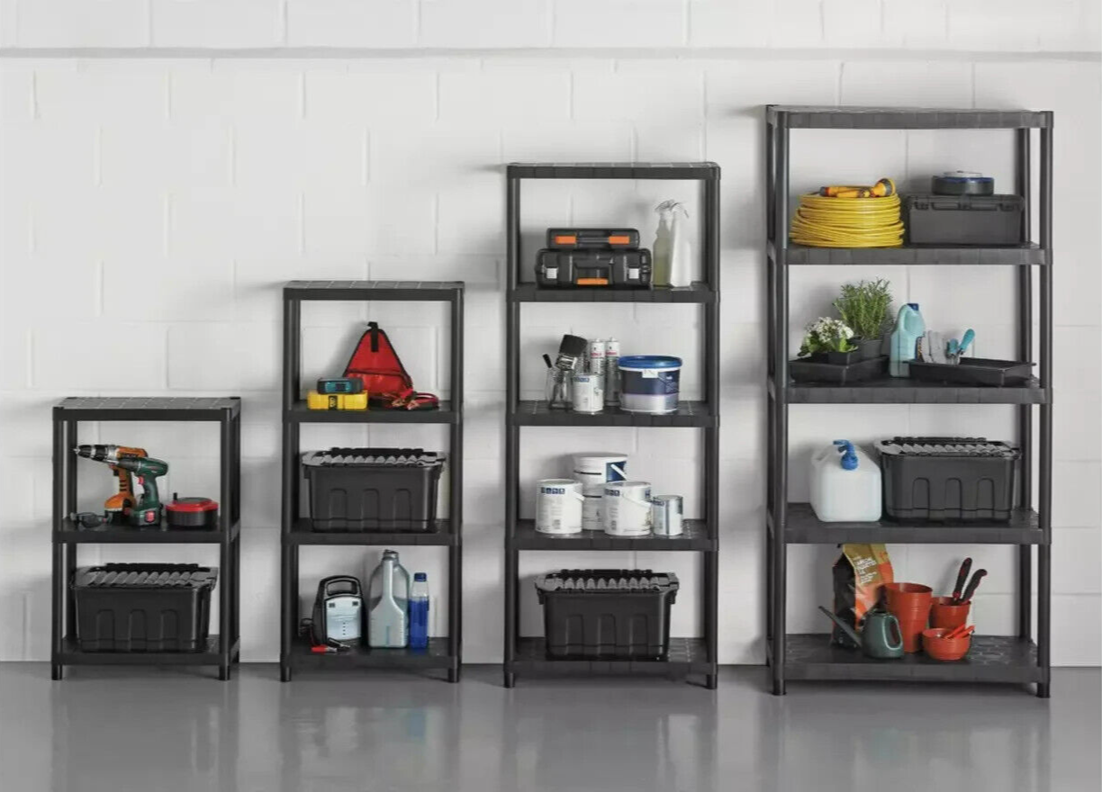 5 Tier Plastic Shelving Unit | Storage Rack for Garage Shed or Home Organization