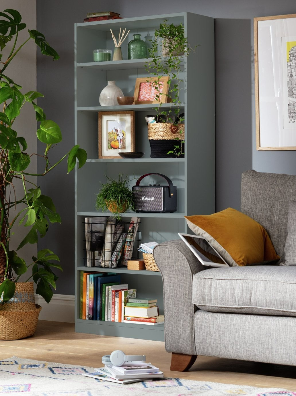 Home Maine Deep Bookcase - Grey | tall grey bookcase