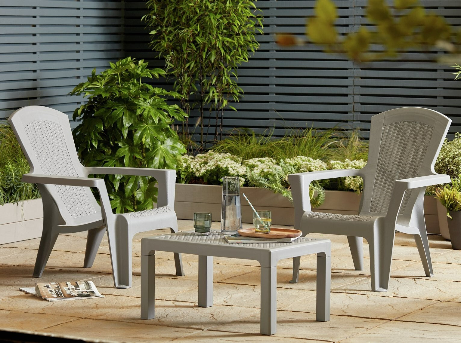 Home Baltimore 2 Seater Plastic Garden Bistro Set | Outdoor Patio Table Chairs