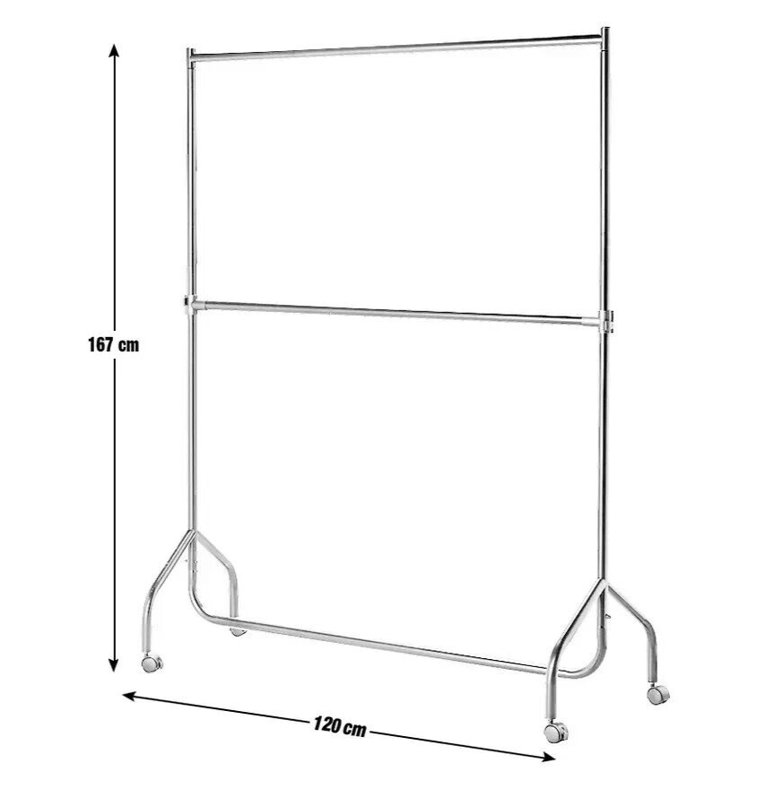 Home Heavy Duty 2 Tier Wheeled Clothes Rail Black | Freestanding Wardrobe Rack