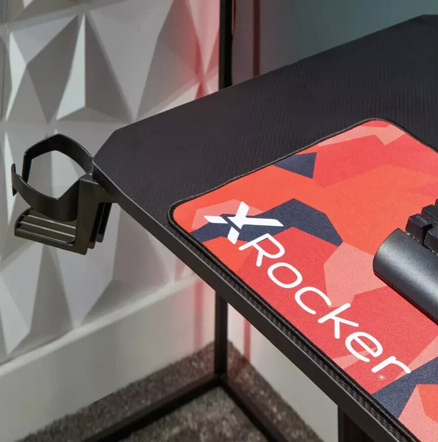 X Rocker Panther Gaming Desk Black | Sturdy Computer Desk with LED Lights Modern