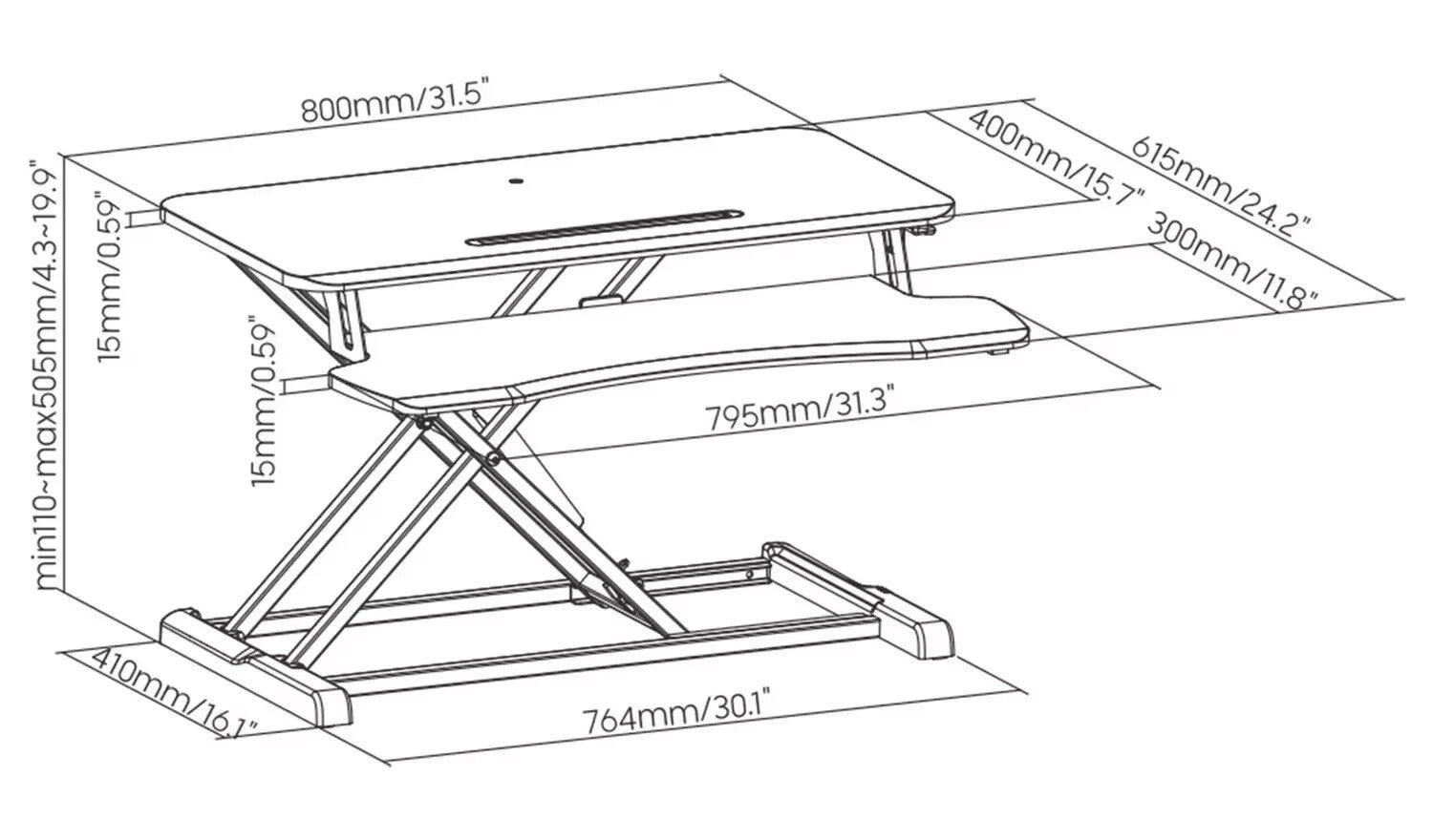 ProperAV Two-Tier Stand-Up Desk Workstation - Black ( B Grade 19232 )