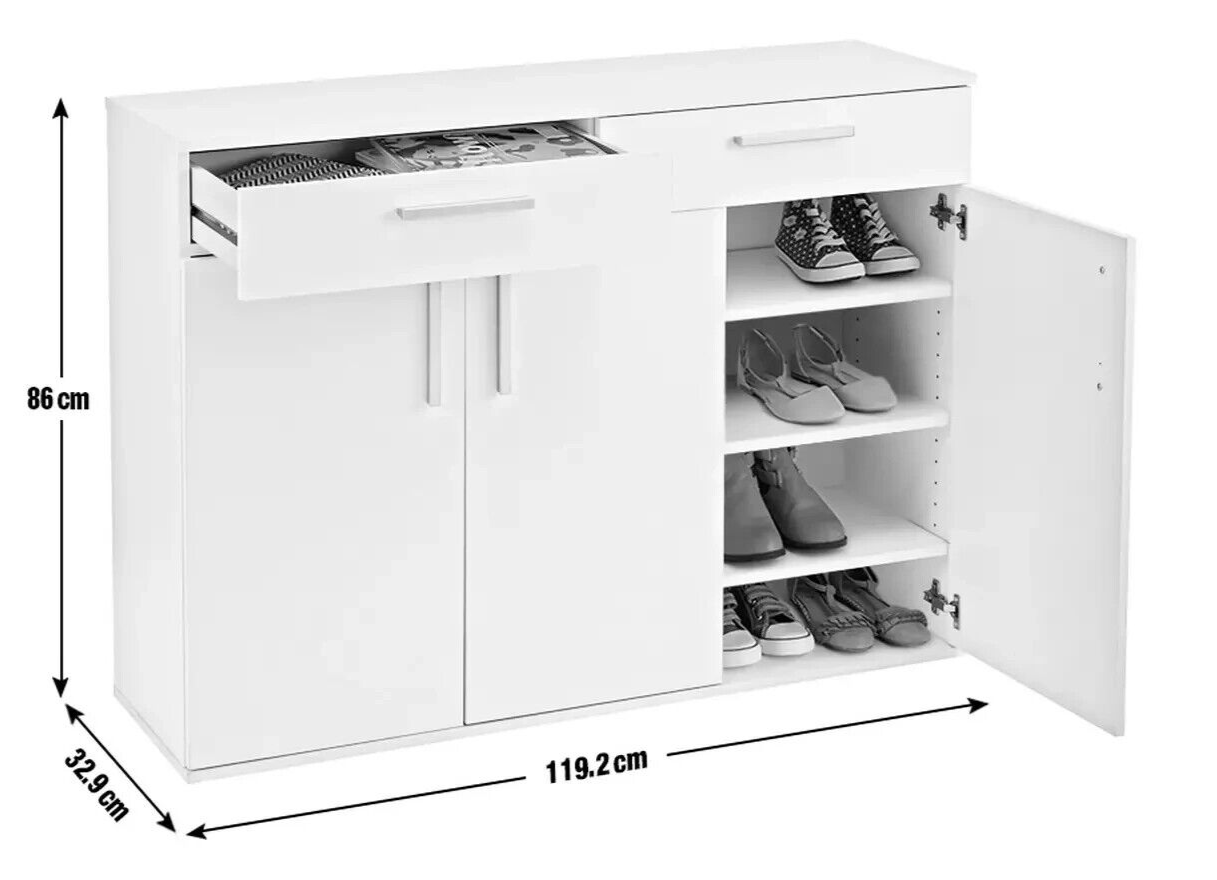 Venetia Large 3 Door 2 Drawer Shoe Cabinet Oak effect