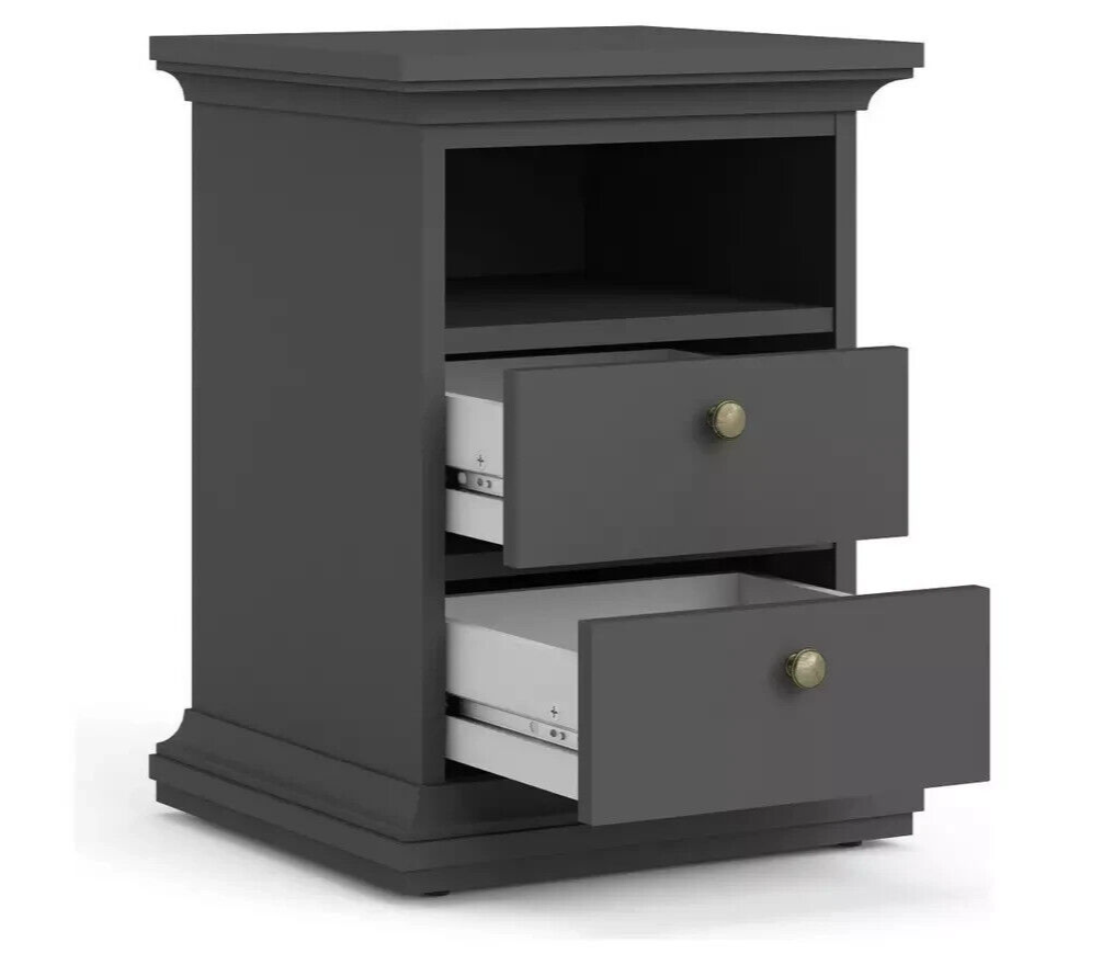 Paris 2 Drawer Bedside Table - Grey