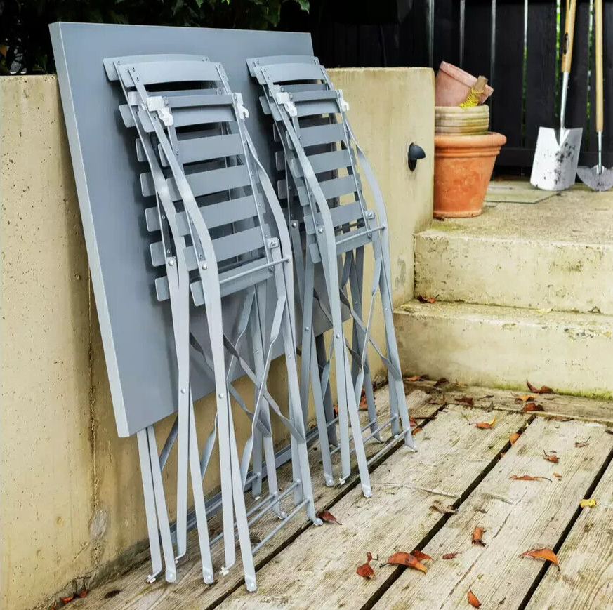 Habitat Eve 4 Seater Folding Metal Patio Set - Grey | Outdoor Garden Furniture
