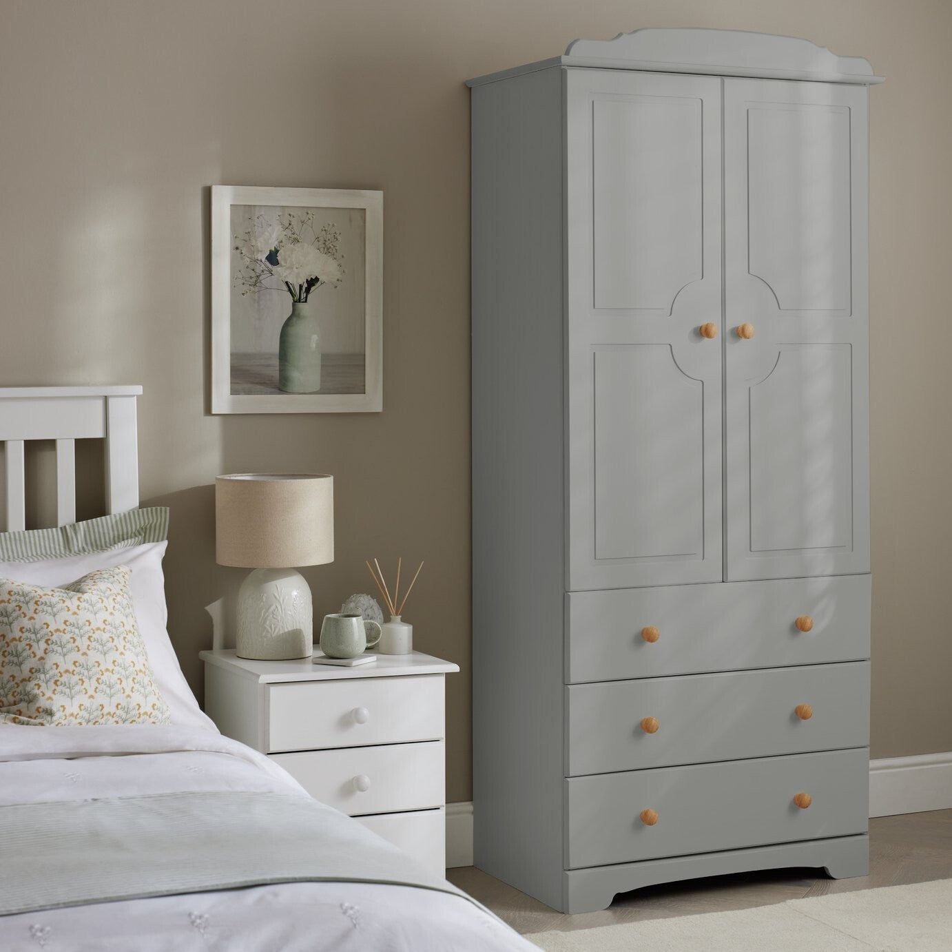 Nordic 2 Door 3 Drawer Wardrobe - Grey ( B Grade 32631 - 32632 )