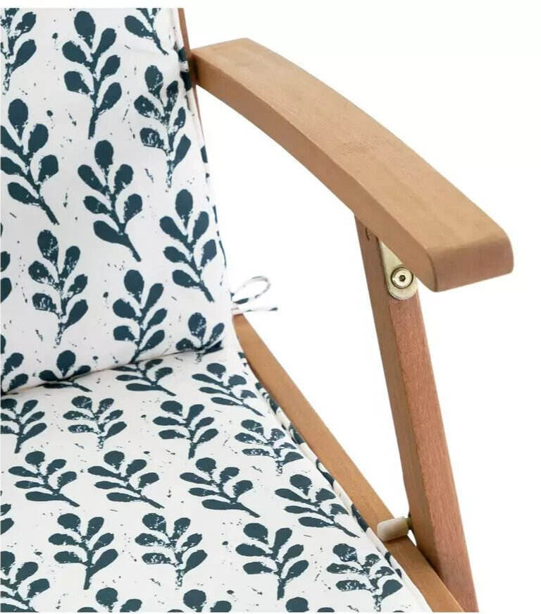 Folding Wooden Sun Lounger - Blue and White