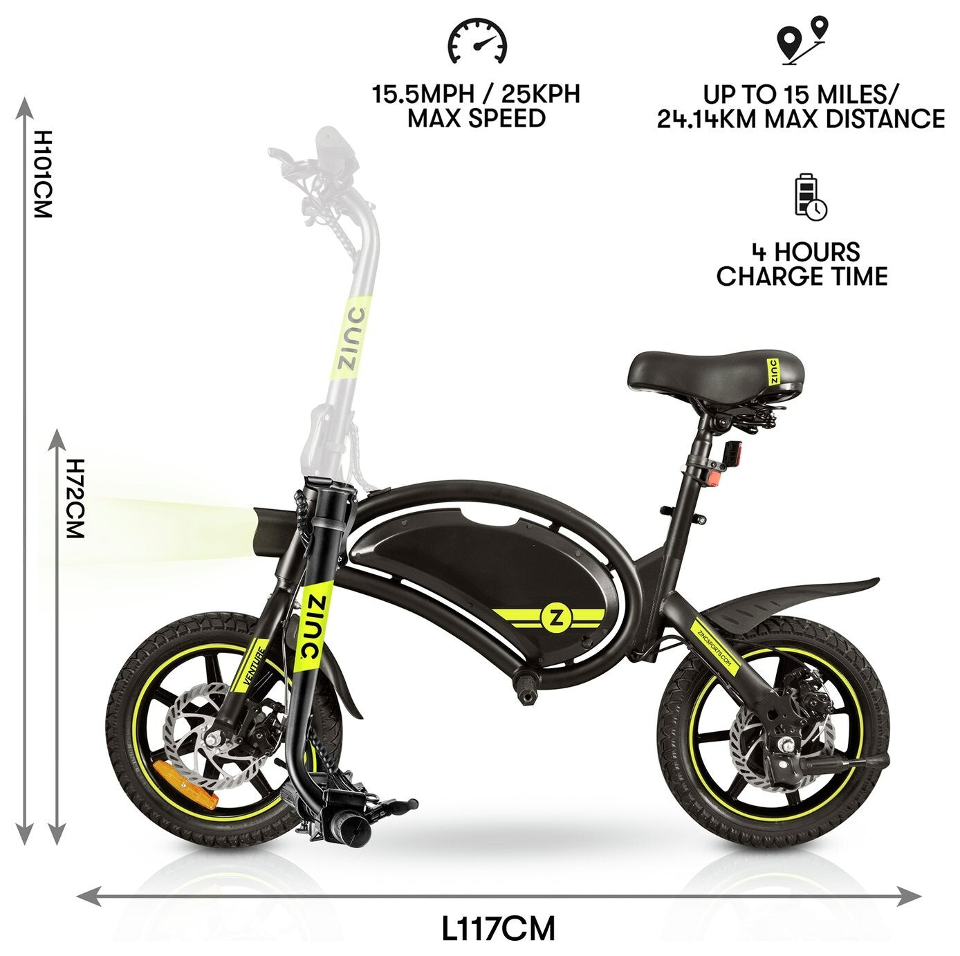 Zinc Venture 14inch Wheels Adult Folding Electric Scooter