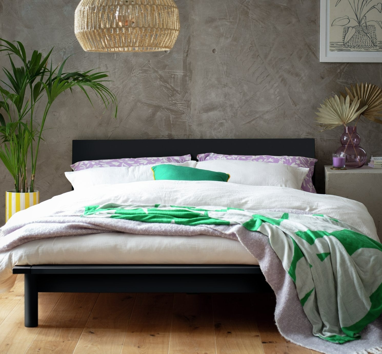 Akio Double Wooden Platform Bed Frame - Black | minimalist bed frame