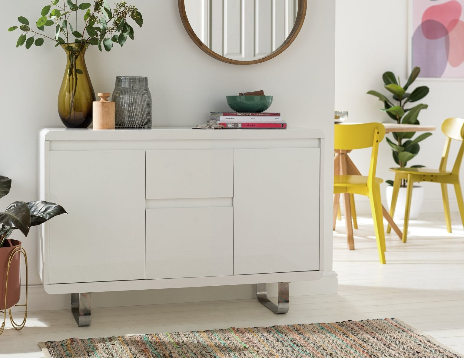 Home Sleigh 3 Door 1 Drawer Sideboard - White Gloss ( B Grade )
