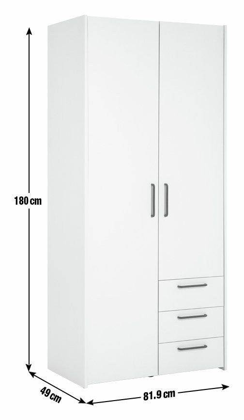 Oldham 2 Door 3 Drawer Wardrobe - White | Double door wardrobe white