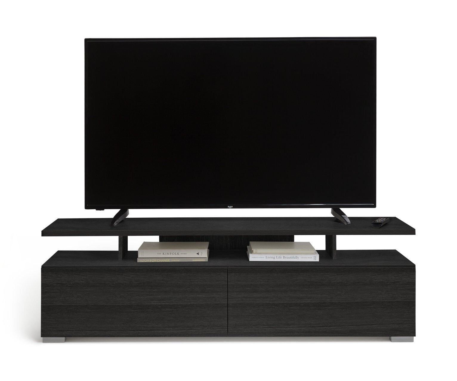 Habitat Floating Top TV Unit - Black & Brown | Media Stand with Storage Shelves