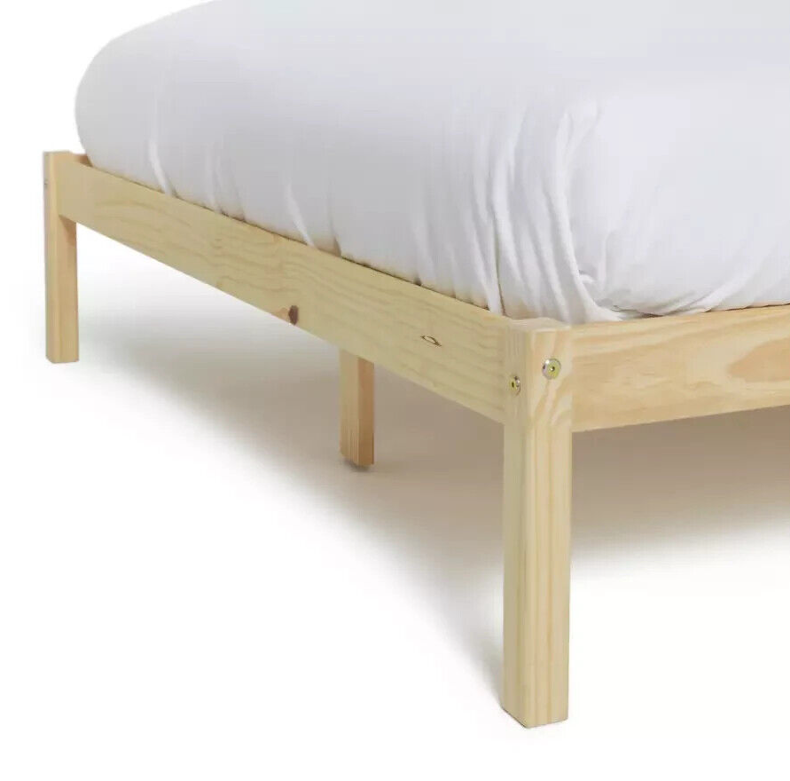 Home Kaycie Double Wooden Bed Frame - Pine | Sturdy Solid Wood Bed for Bedroom