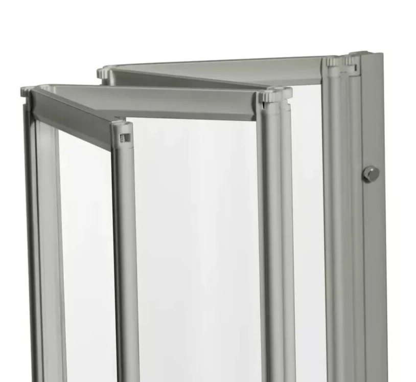 3mm 4 Fold Bath Screen Silver | Folding Shower Screen Toughened Glass Space