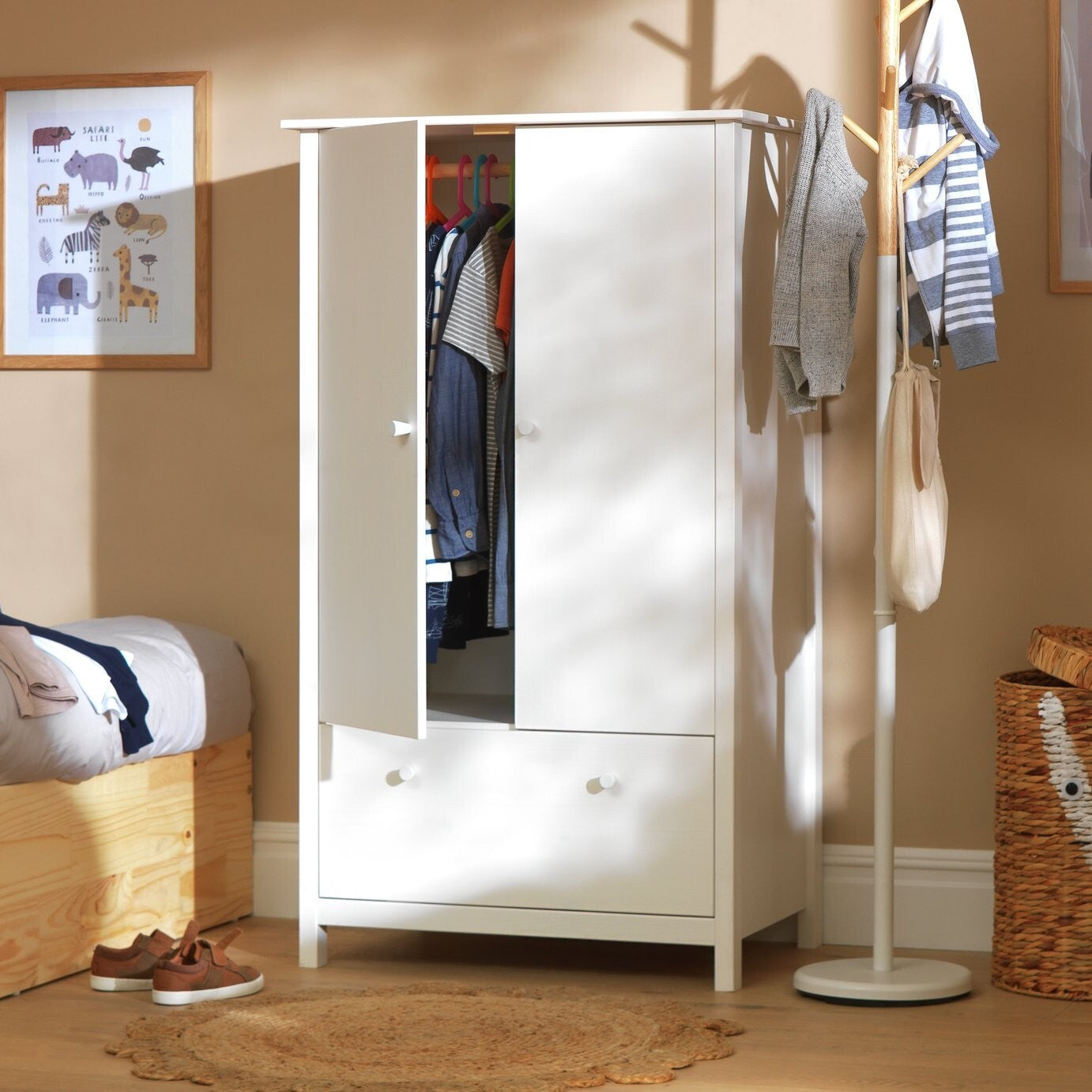 Scandinavia Kids 2 Door 1 Drawer Wardrobe - White | Storage for Clothes and Toys