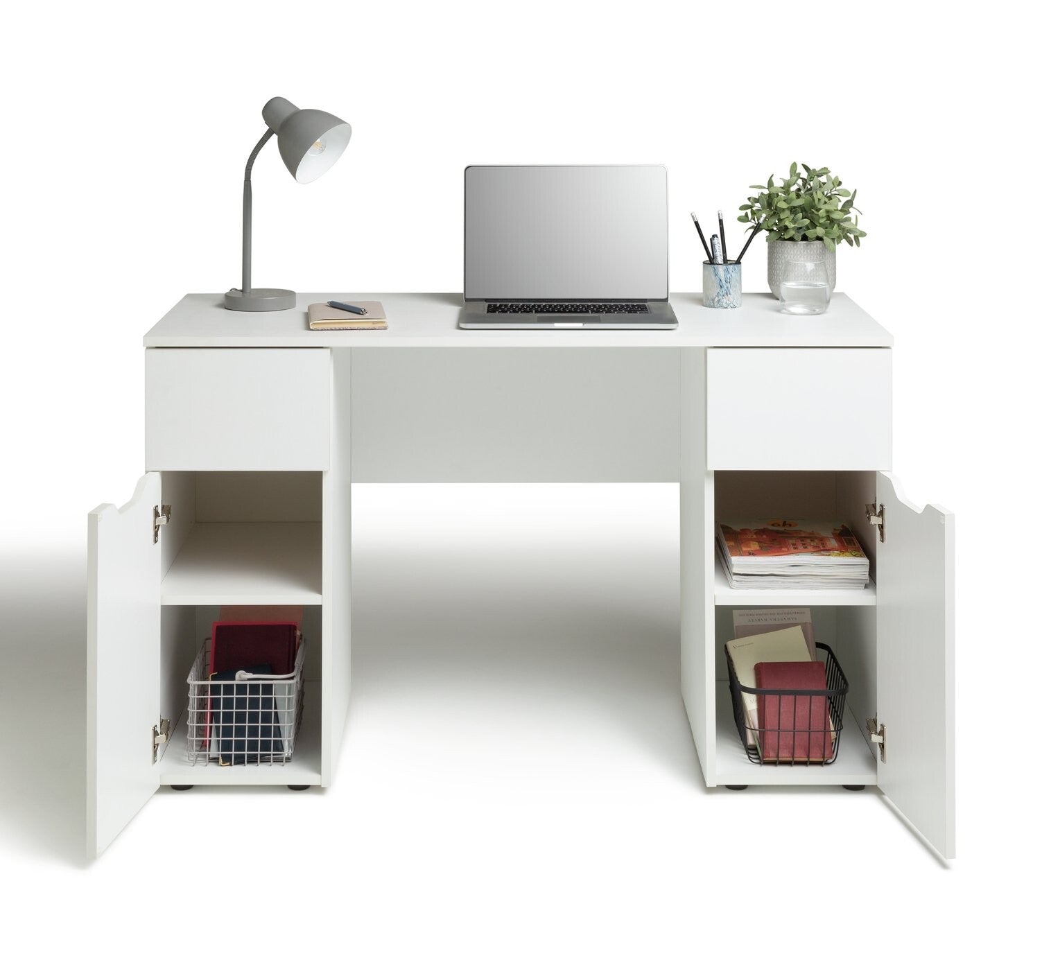 Habitat Pod Double Pedestal Desk - White | Home Office Desk with Storage Drawers
