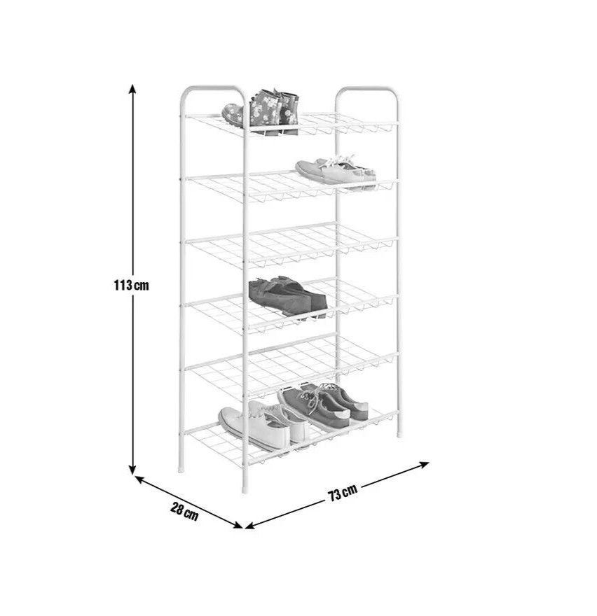 Home Jorn 6 Tier Shoe Rack White | Space Saving Storage Organizer for Entryway