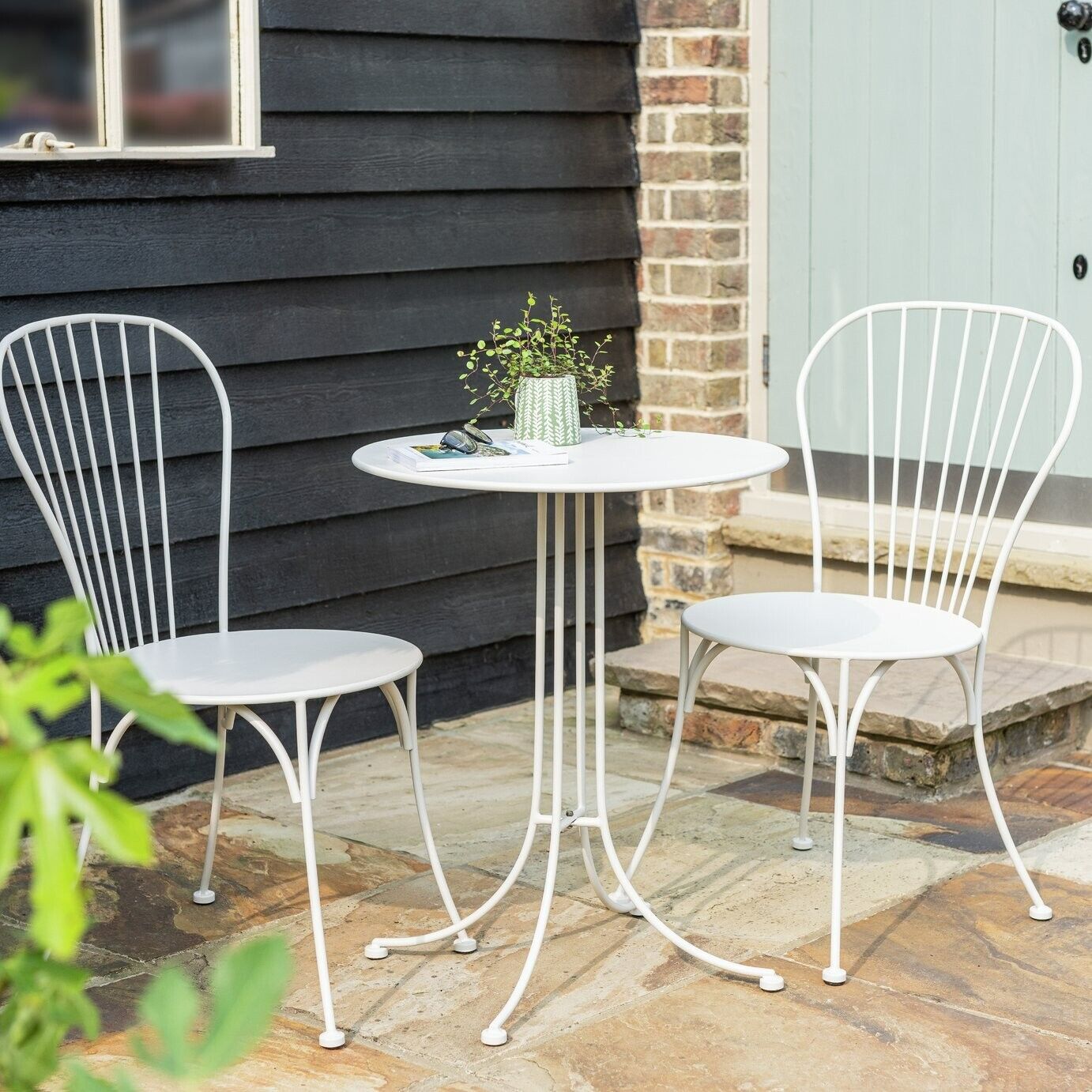 Habitat Elara 2 Seater Metal Garden Bistro Set - White | Outdoor Table Chair Set