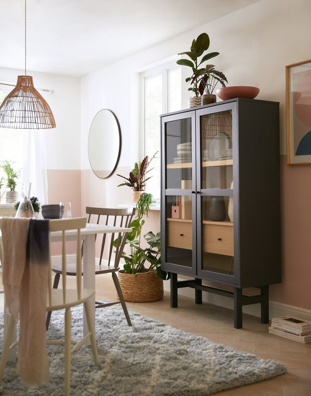 Jadon 2 Door Glass Display Cabinet - Dark Grey | tall glass cabinet