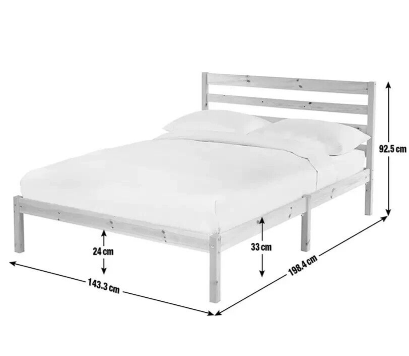 Home Kaycie Double Wooden Bed Frame - White | Sturdy Solid Wood Bed for Bedroom