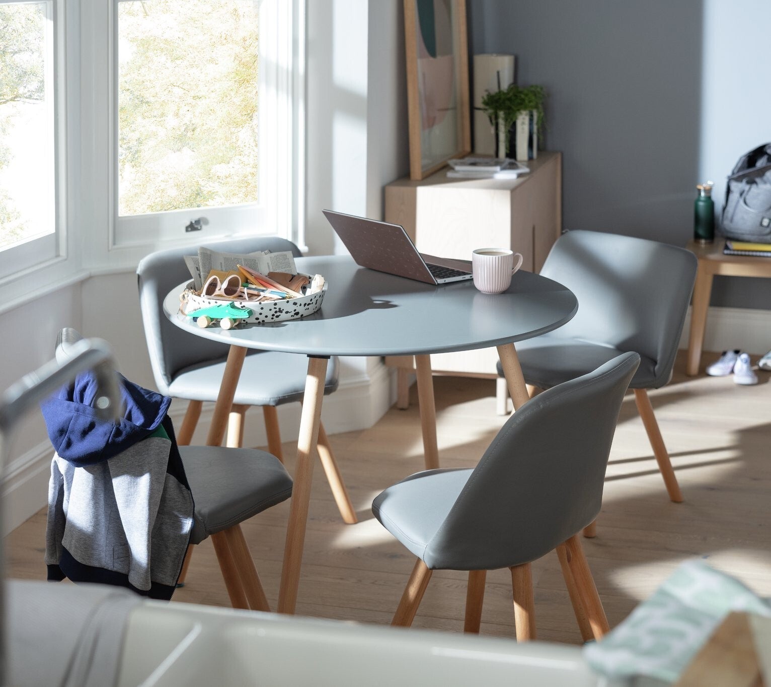 Habitat Quattro Grey Dining Table & 4 Grey Chairs (B Grade 53566 - 53570 )