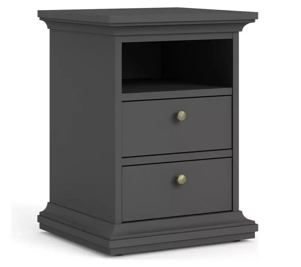 Paris 2 Drawer Bedside Table - Grey