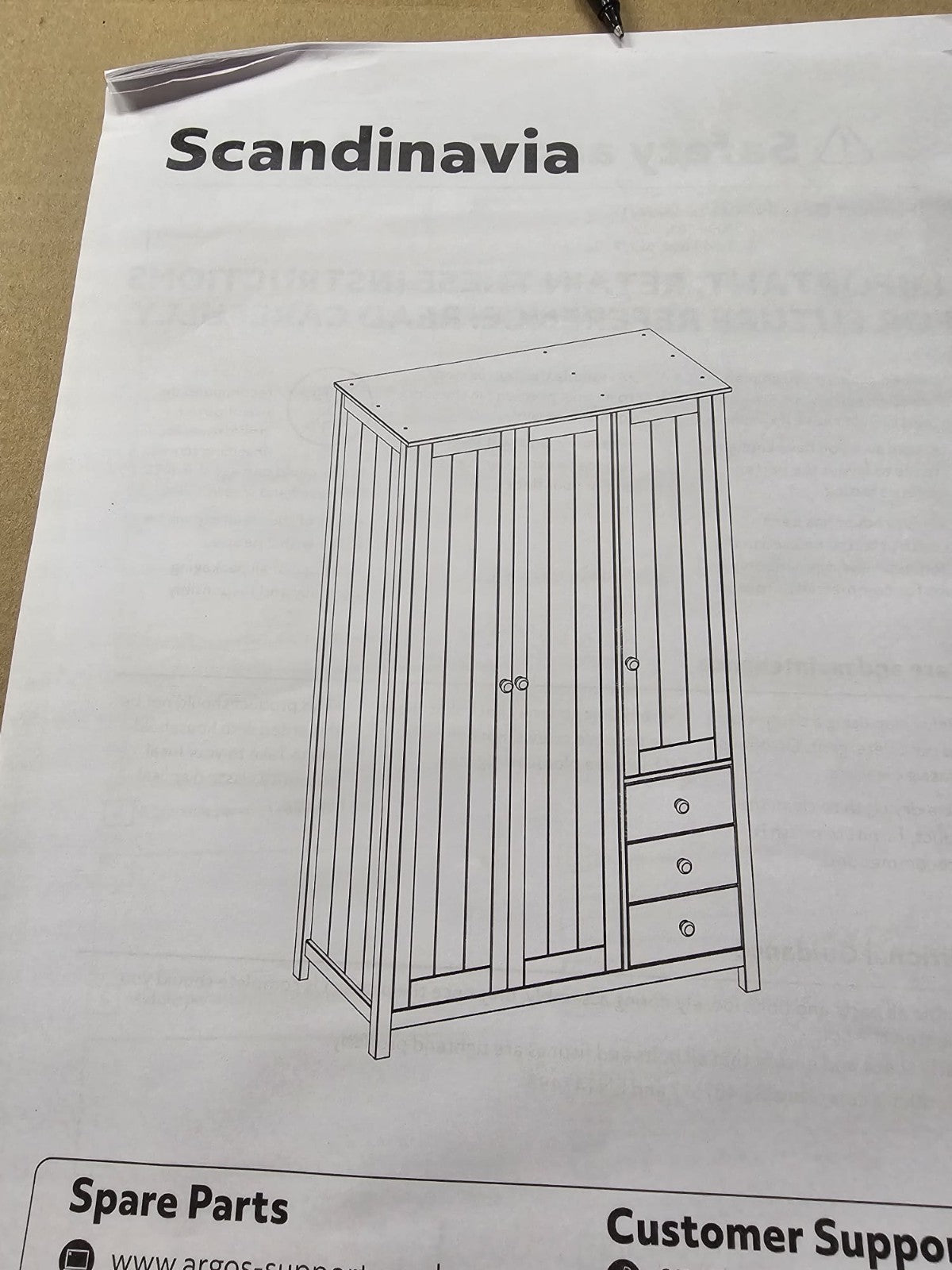 Home Scandinavia 3 door 3 Drawer Wardrobe - White ( B Grade )