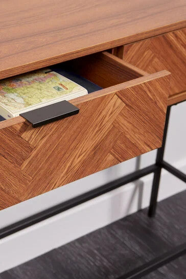 Lloyd Pascal Dark Chevron 2 Drawer Console Table - Brown