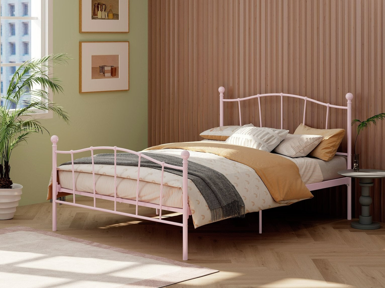 Fleur Small Double Metal Bed Frame - Pink