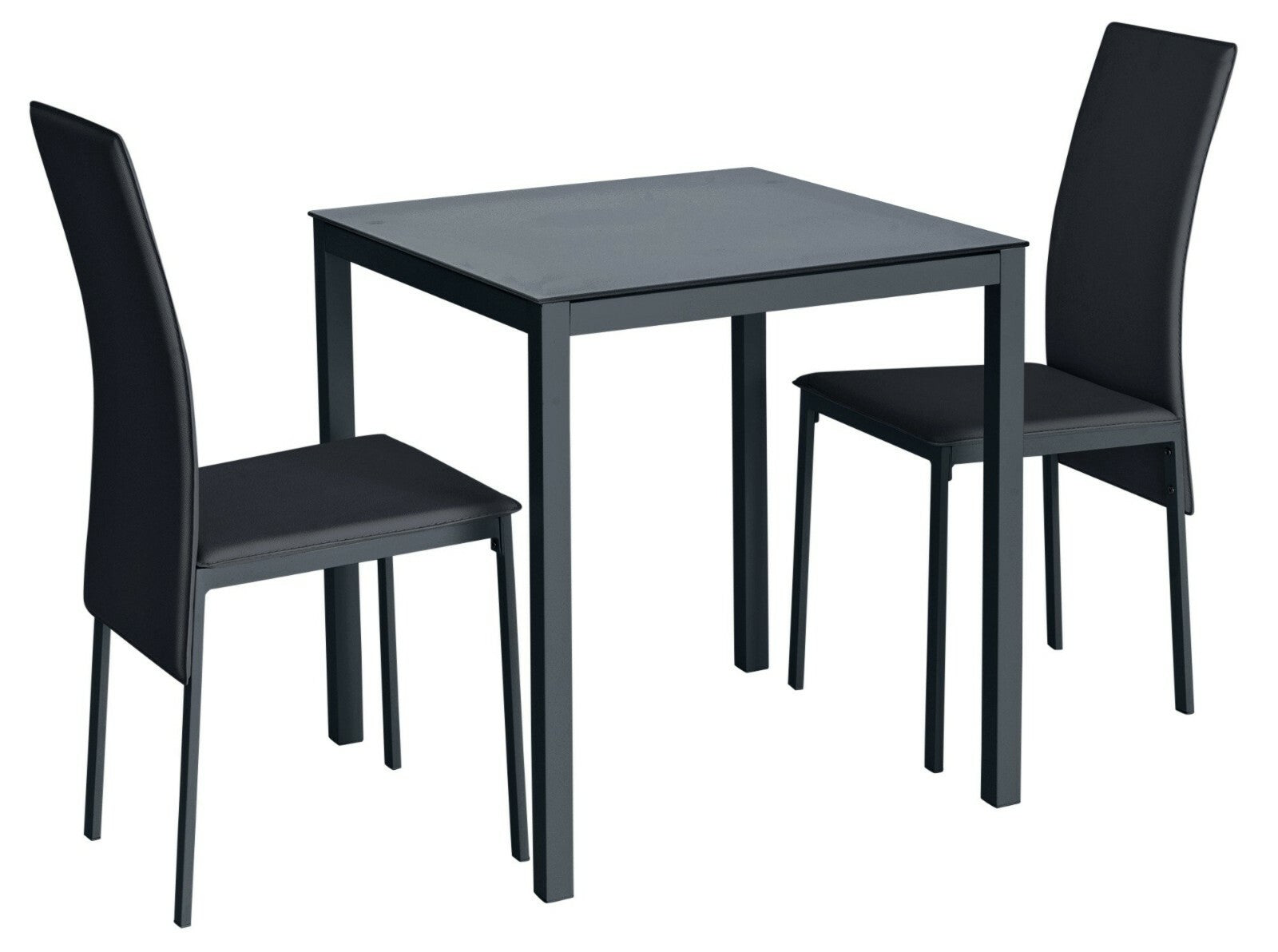 Lido Glass Dining Table & 2 Black Chairs