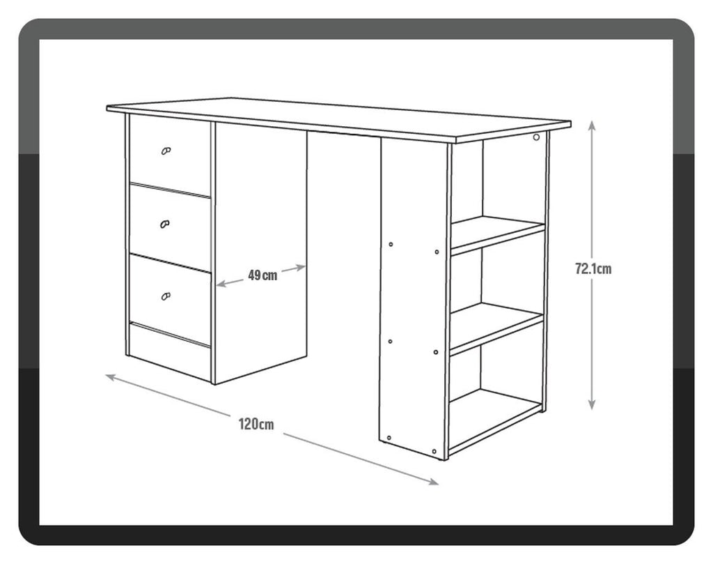 Malibu Desk With Drawers and Shelves Light Grey Storage For Kids & Adults 120cm