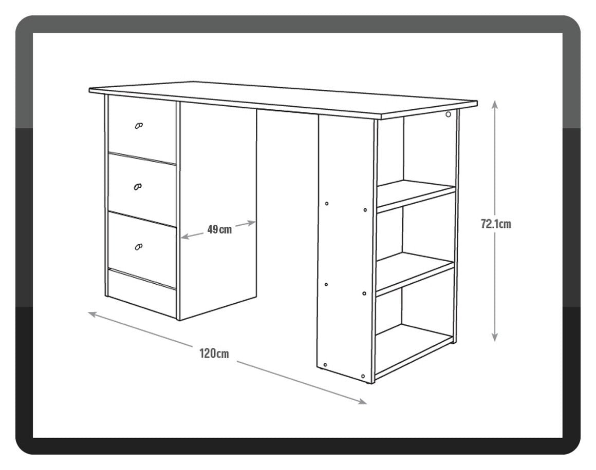 Malibu Desk With Drawers and Shelves Light Grey Storage For Kids & Adults 120cm