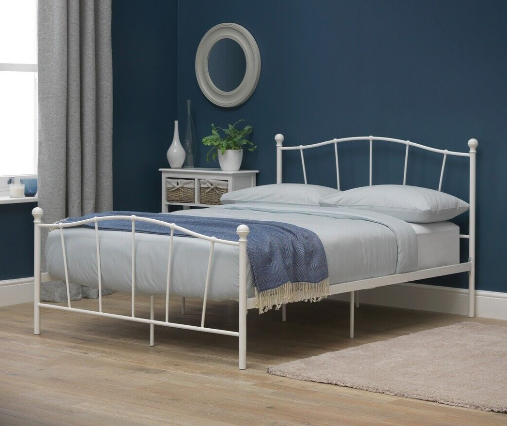 Home Fleur Kingsize Metal Bed Frame - White | Sturdy Durable Mattress Support