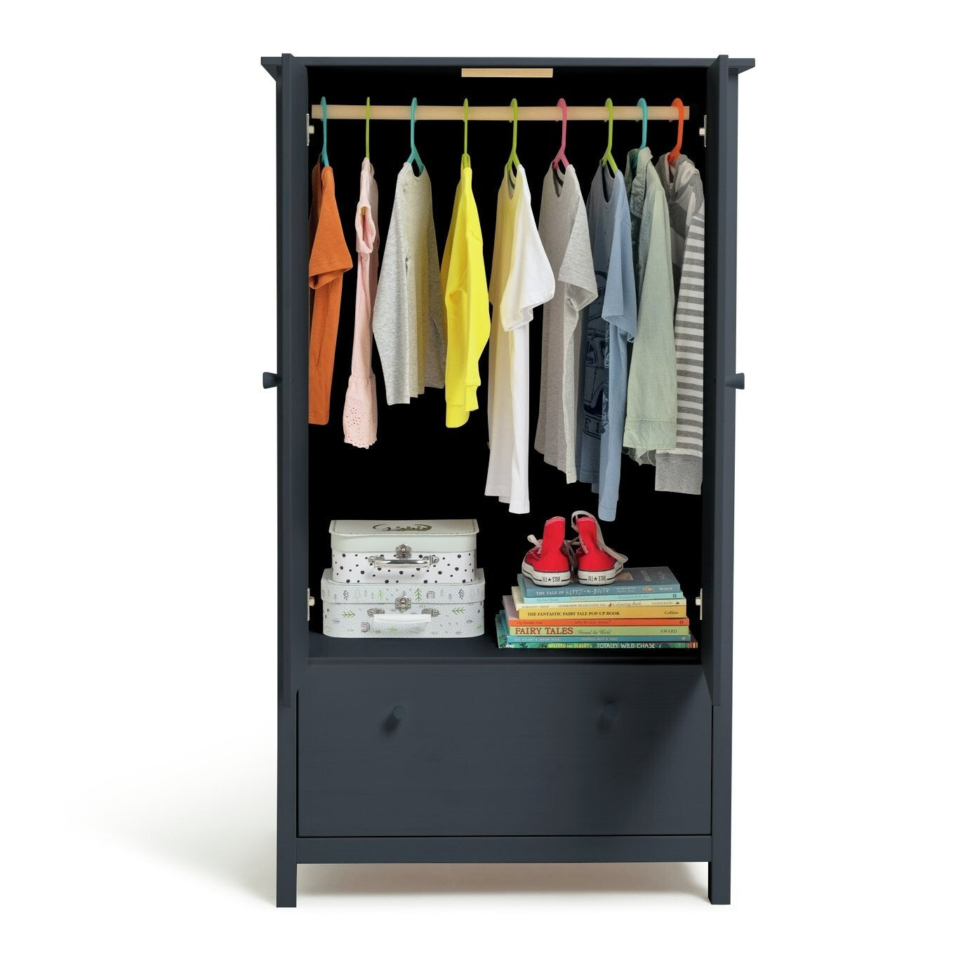 Scandinavia 2 Door 1 Drawer Wardrobe - Navy Blue | Solid Pine Wardrobe, Bedroom