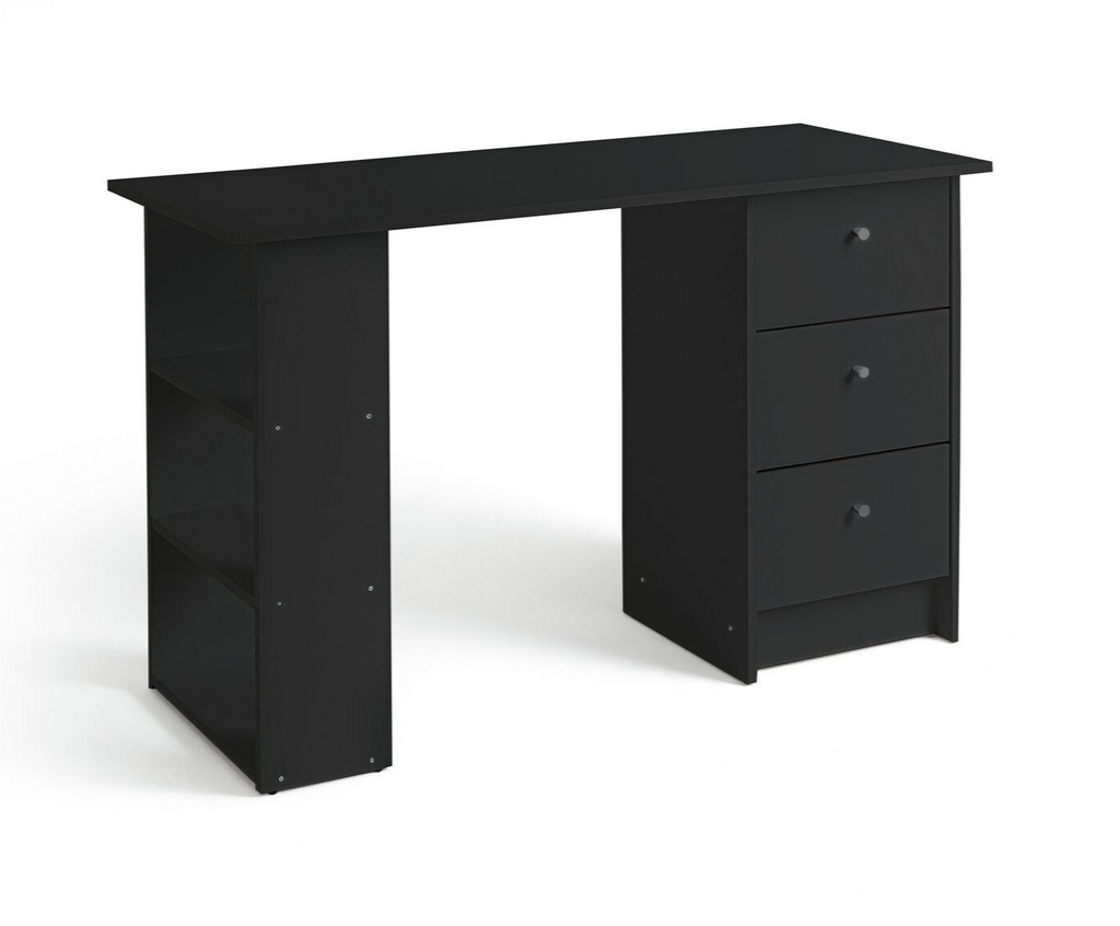 Home Malibu 3 Drawer Office Desk - Black | Study Desk with Storage Home Office