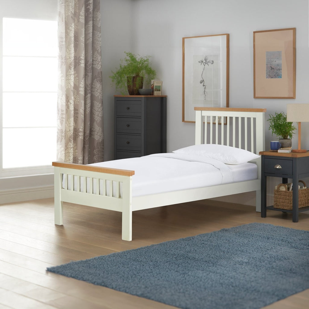 Aubrey Single Wooden Bed Frame Two Tone | Shaker Style Solid Pine Cream Oak